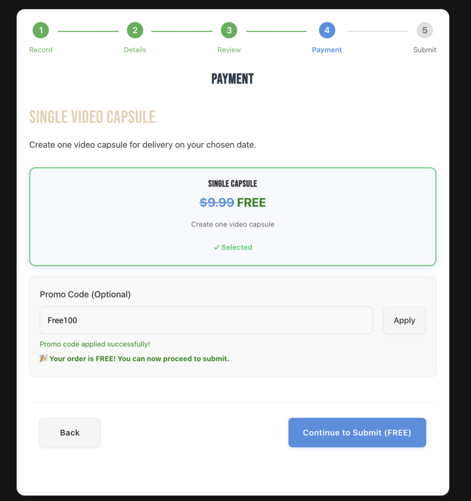 Promo code section